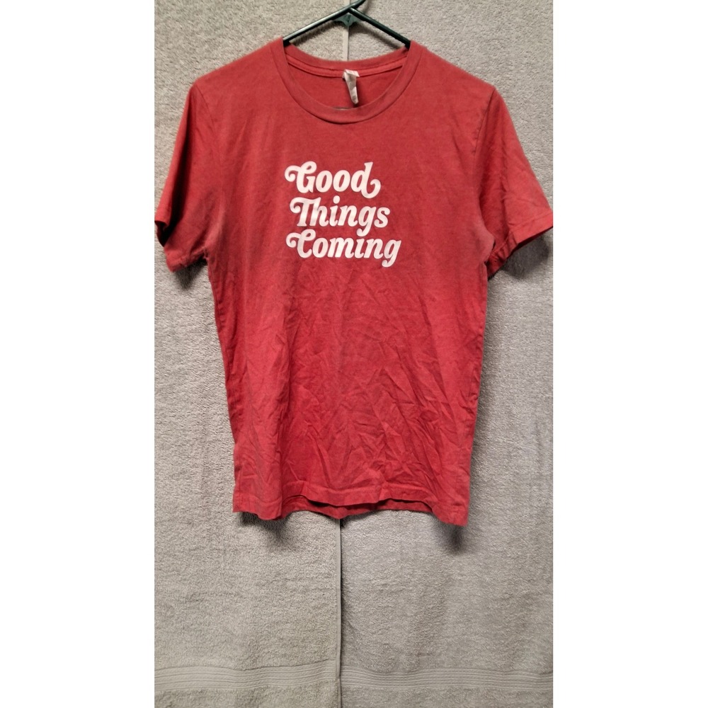 Bella Canvas Good Things ComingGraphic T-Shirt Heather Red Smiley Face Mens M B6